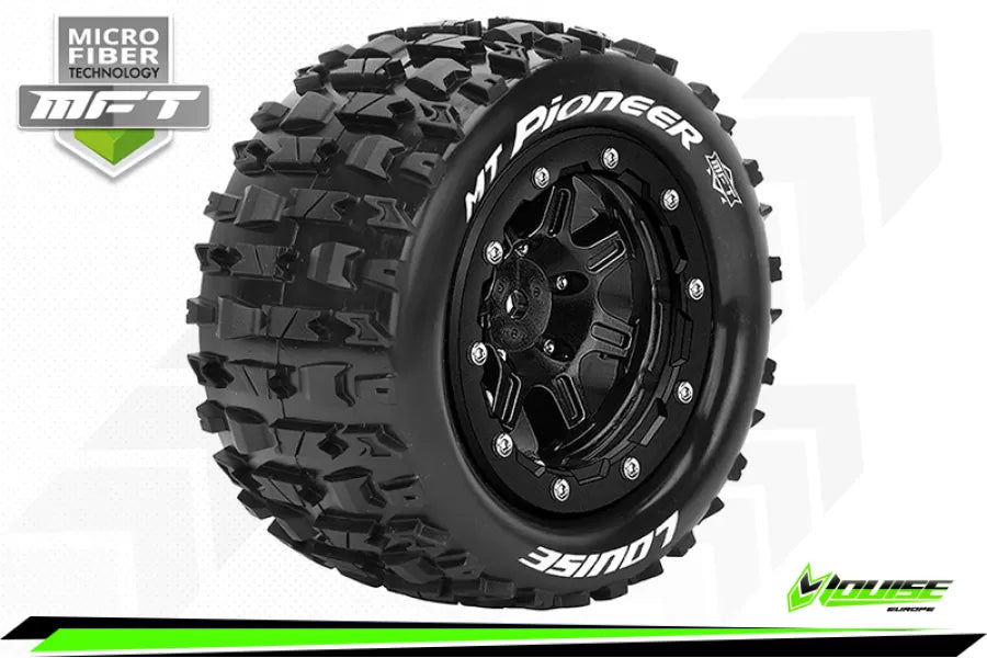 Louise 3.3" 1/10 Maxx 4S MT-Pioneer MFT Tyres on (1/2 Offset) Black Rims - Beadlocked Wheels 2Pcs - L-T3329SB