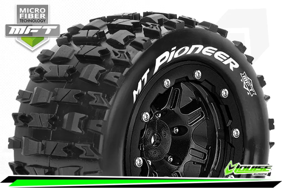 Louise 3.3" 1/10 Maxx 4S MT-Pioneer MFT Tyres on (1/2 Offset) Black Rims - Beadlocked Wheels 2Pcs - L-T3329SB