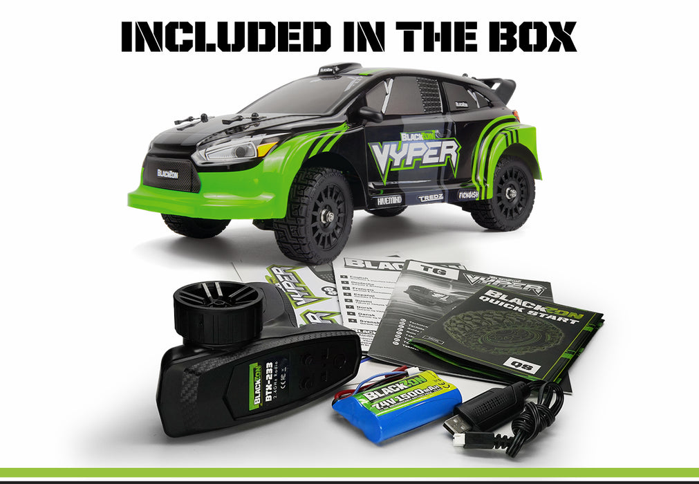 BlackZon Vyper RX RC Rally Car Electric 4WD 1/16 Scale RTR
