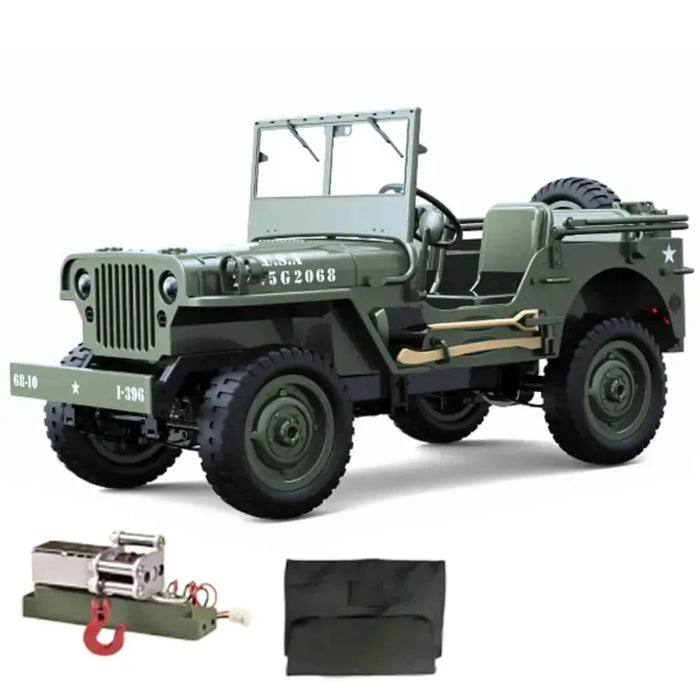JJRC 1/10 Willys Jeep 4WD Military RC Crawler - Pro version with Canvas & Winch