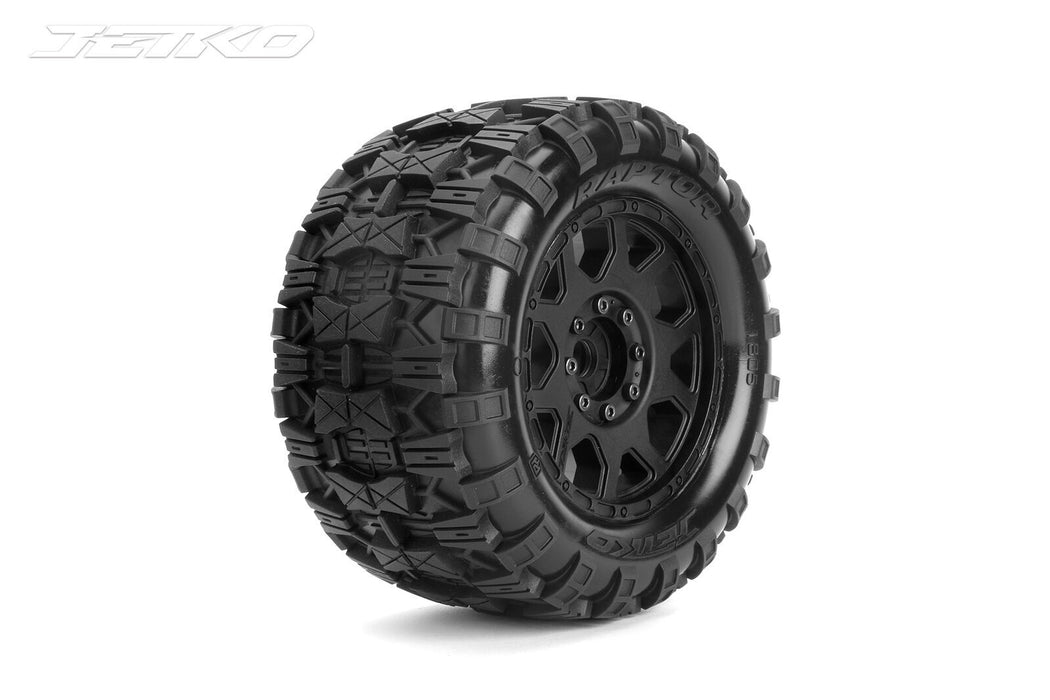 Jetko 1/8 MT 3.8 Ex-Raptor Belted Tyres On Black Claw Rims w/ Medium Soft Inserts, 17mm - 2Pcs (JKO1805CBMSGB) suits Traxxas Maxx, Sledge, Kraton, Notorious, Savage