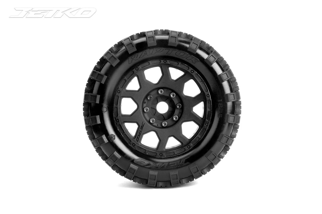 Jetko 1/8 MT 3.8 Ex-Raptor Belted Tyres On Black Claw Rims w/ Medium Soft Inserts, 17mm - 2Pcs (JKO1805CBMSGB) suits Traxxas Maxx, Sledge, Kraton, Notorious, Savage