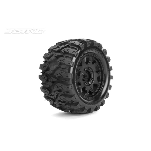 Jetko 1/8 MT 3.8 Defender Belted Tyres On Black Claw Rims w/ Medium Soft Inserts, 17mm - 2Pcs