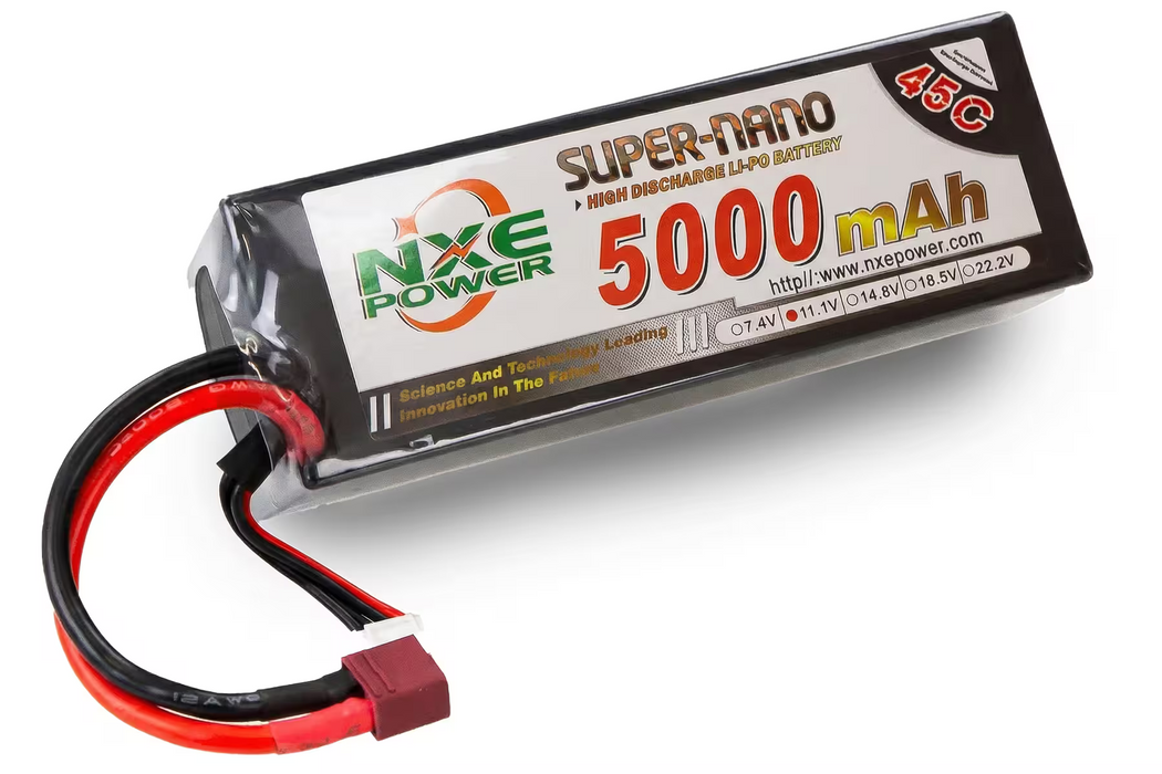 NXE 7.4v 5000mAh 45C Hard Case LiPo Battery - Deans