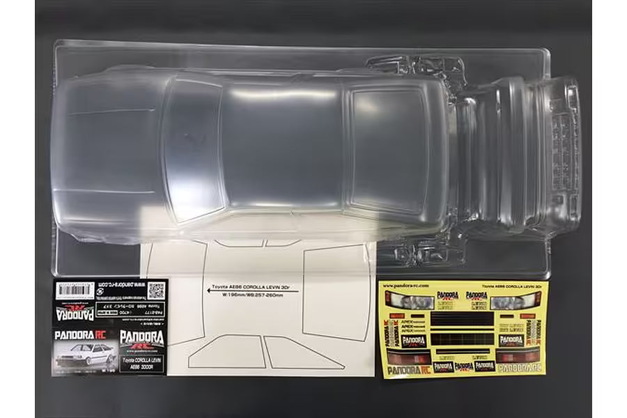 Pandora AE86 Corolla Levin 3DR 1/10 RC Drift Body Shell Set Clear PAB-3177