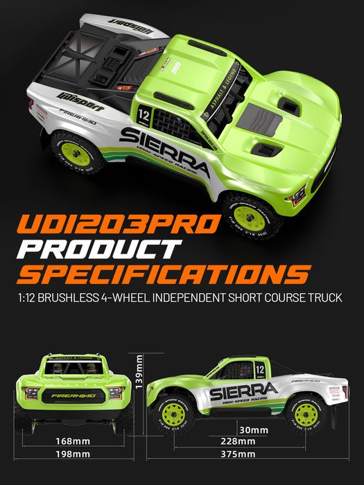 UDI 1/12 2.4GHz 4WD Short Course Truck (Top Tier Brushless Version) - UDI-UD1203PRO Green