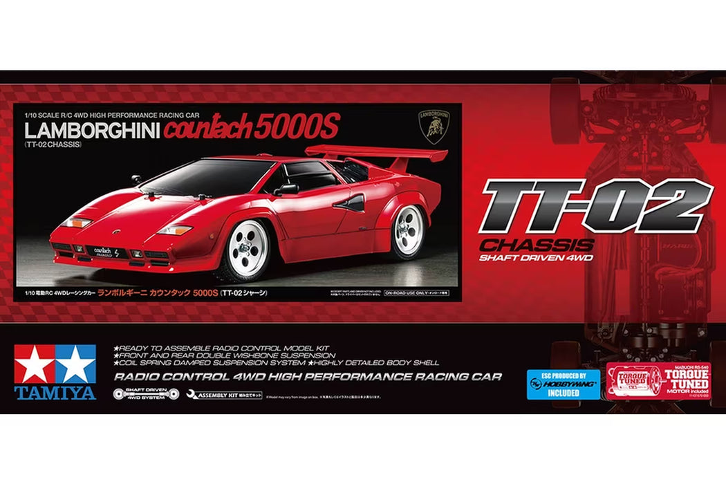 Tamiya TT-02 Lamborghini Countach 5000S RC Car 4WD 1/10 Scale Kit - Limited Edition (47527)