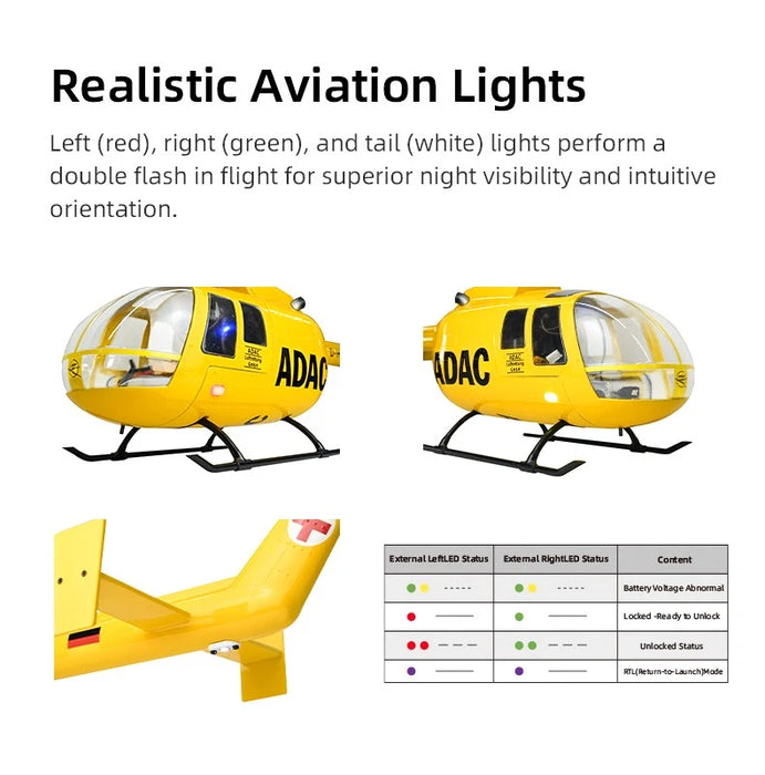 FLYWING  BO105 GPS 6Ch RC Helicopter - ADAC RTF 6Ch 4 Blades Smart RC Helicopter w/ACE GPS Stabilization System- RTF (Yellow) (Copy)