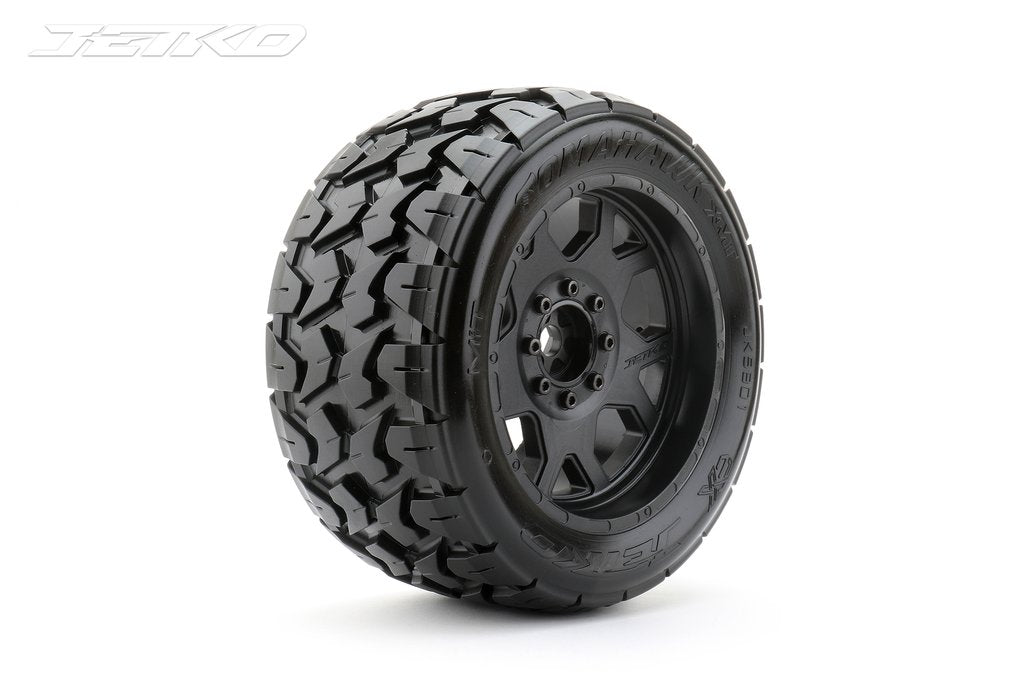 Jetko 1/5 Xmt Ex-Tomahawk Tyres On Black Claw Rims w/ Medium Soft Inserts, 24mm For Arrma Kraton & Outcast 8S (2Pcs)- JKO5801CBMSGBB2