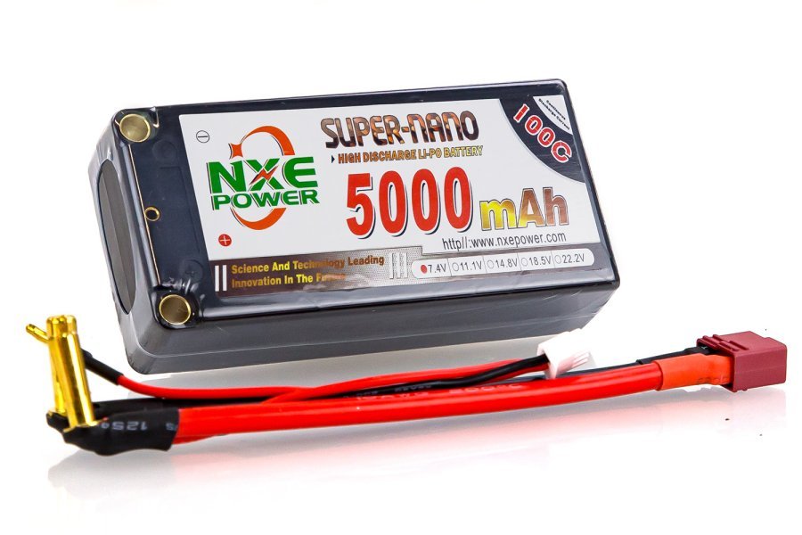 NXE 7.4v 5000mAh 100C "Shorty" Hard Case LiPo Battery - 5000HC1002S DEANS